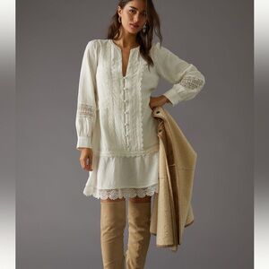 Anthropologie White Lace Mini Dress